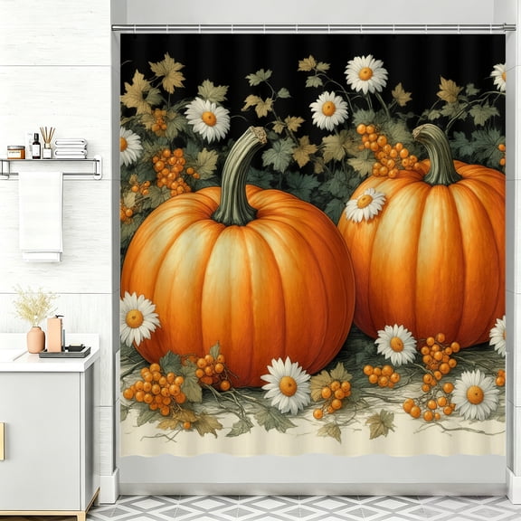 Fall Bath Curtain A couple of pumpkins sitting on top of a table Shower Curtain 72x72 Home Decoration
