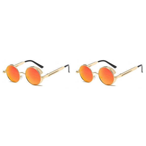 2X Glasses Retro Vintage Sunglasses UV400(Gold Orange）