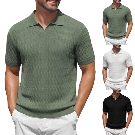 Men's Button Knitted Polo Shirt Short Sleeve Slim Fit Casual Top Tee Solid Color Breathable Stretch Summer Fashion Essential Gift for Him Outdoor Daily Comfort | JASKFLY,Black L