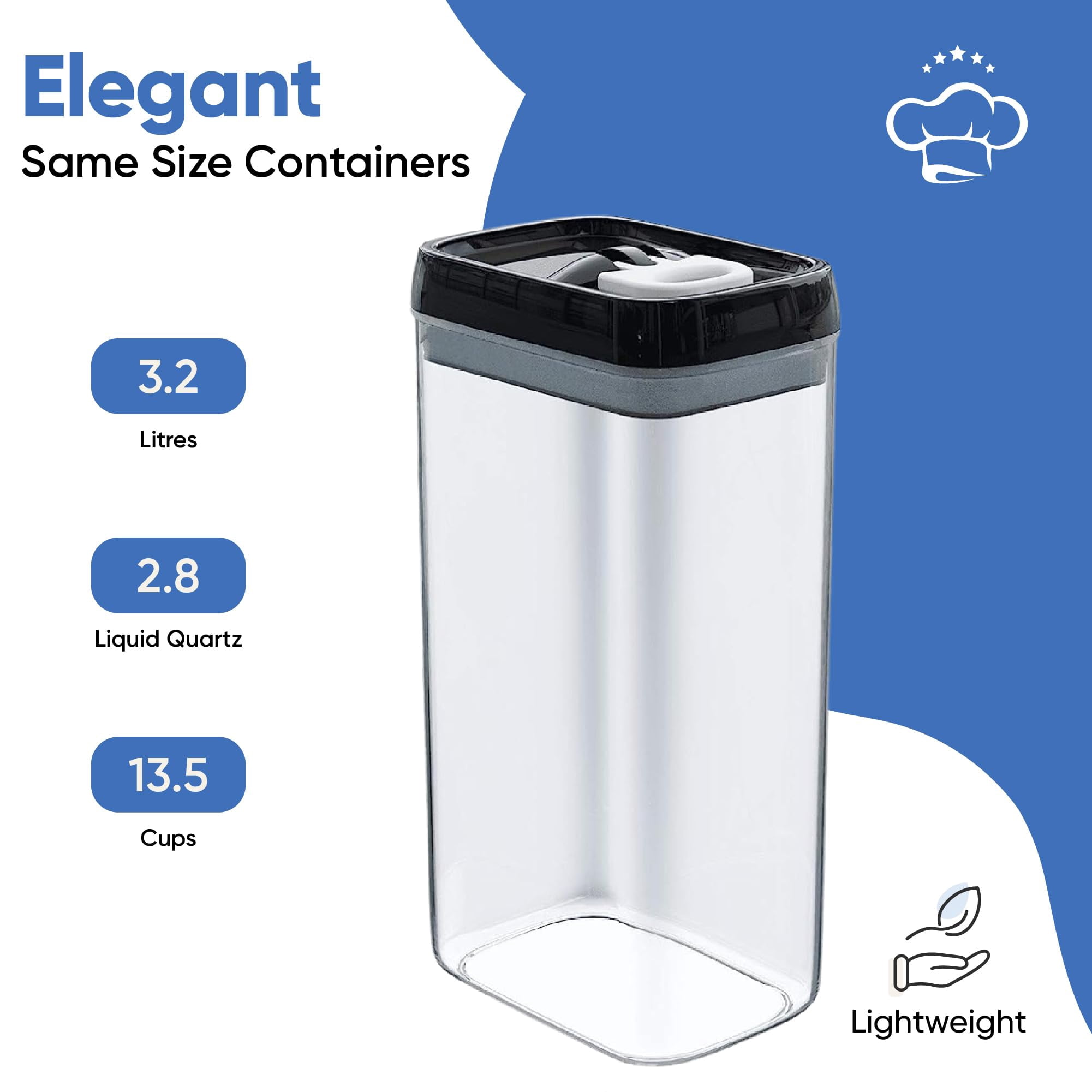 Airtight Food Storage Containers 4 Pack - 3.2l Capacity Kitchen Pantry Organization