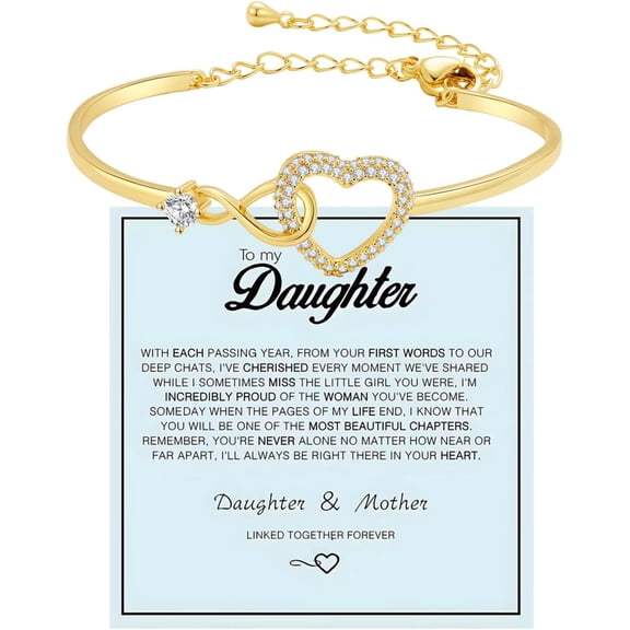 Sunyuer To My Daughter Forever Connected Bracelet, Infinity Forever Love Heart Bracelets You Are Always In Mine From Mom Cubic Zirconia Adjustable Inspirational Gift Jewelry