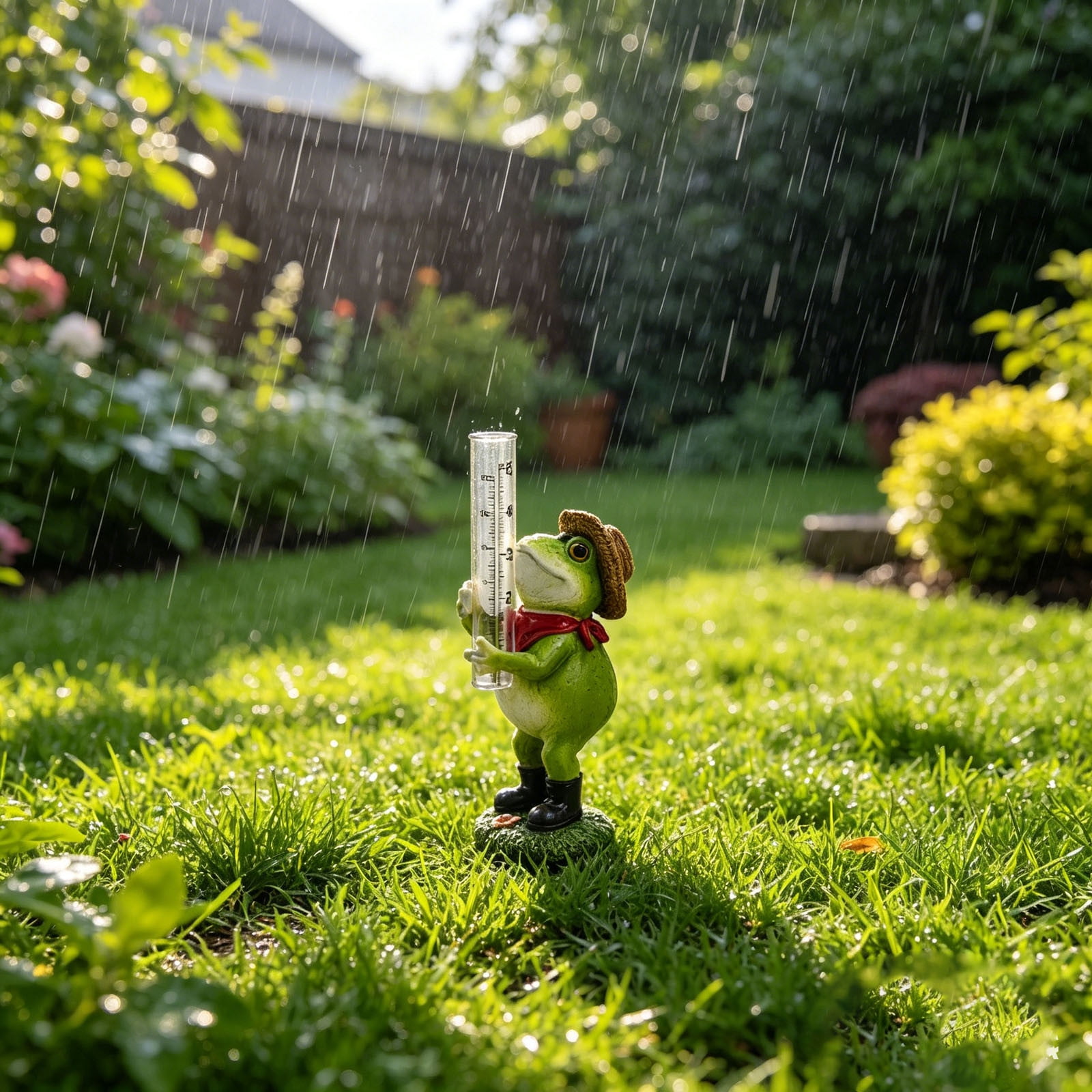 Frog Rain Gauge Garden Statue 7.1 Inch Resin Rain Gauge with 5" Transparent Tube Weatherproof Outdoor Yard Ornament for Patio Lawn Garden