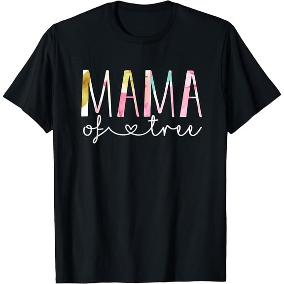 Mama of Tree Cute Flower Design Mom T-Shirt Black Medium