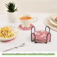 thumbnail image 6 of Haosy Set of 6 Drink Woven Coaster with Holder Heat Resistant Non-Slip Bar Coasters 4 Inches White Dogs on Pink Grass, 6 of 7