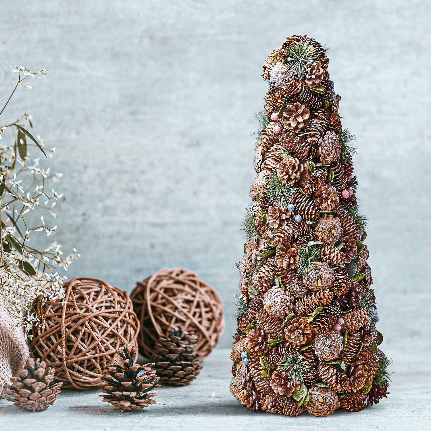 Canddidliike 26.5" Mini Small Artificial Pine Cone Christmas Tree for