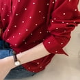 thumbnail image 4 of Camisa de punto Mujer Verano Manga larga Cuello en V Botón Suelto Casual Top, Rojo, XXL seitruly AP001361-05B, 4 of 7