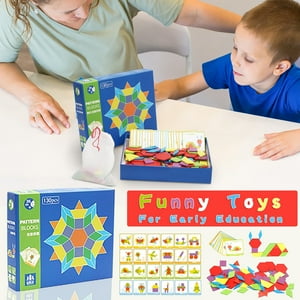 EGNMCR 130PCS De Blocs de construction de motifs, Puzzle de manipulation géométrique, Jouets éducatifs classiques, Convient aux enfants plus 3 Ans vieux puzzle cadeaux d'anniversaire pour les enfants