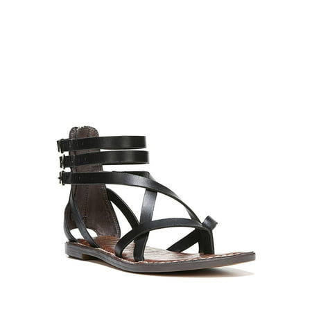 

SAM EDELMAN Womens Black Buckle Accent Strappy Gallagher Round Toe Zip-Up Leather Thong Sandals 7.5 M
