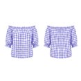 thumbnail image 7 of Setooff Womens Shirts, Gingham Off Shoulder Bubble Sleeve Shirts for Women, Elastic Ruffle Neck Loose Casual Summer Blouse, 7 of 7