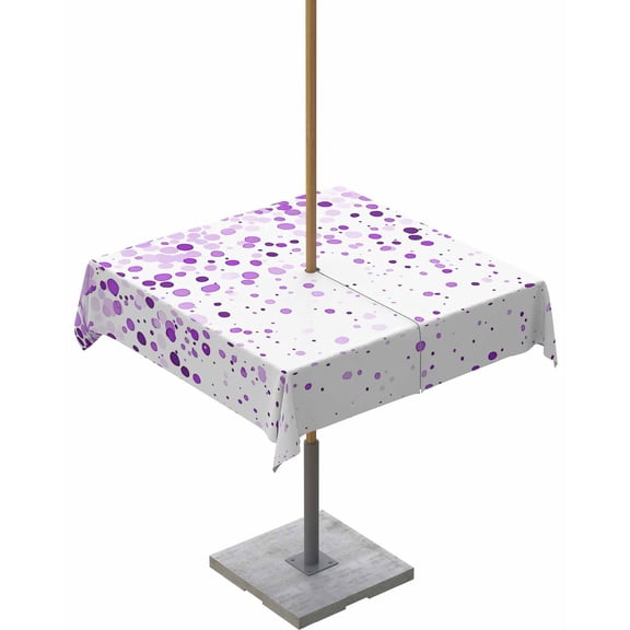 Outdoor Tablecloth with Umbrella Hole for Patio/Picnic/Party/Camping, Purple Polka Dot Waterproof Table Cloth Square Cover Washable, Abstract Modern Art Dots Watercolor 54"x 54"
