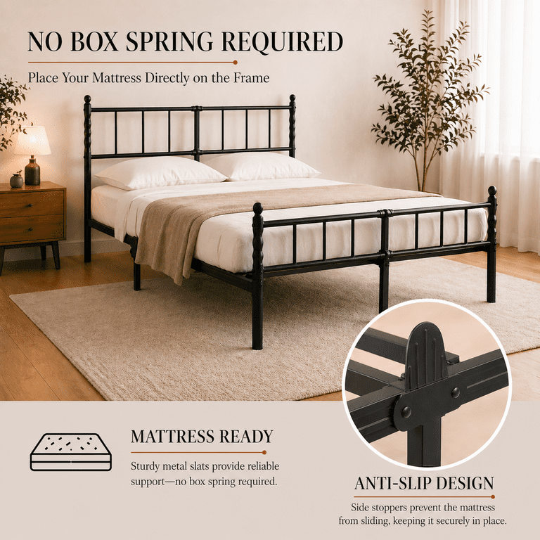 Auroral Zone Queen Metal Platform Bed, Industrial Black photo 3