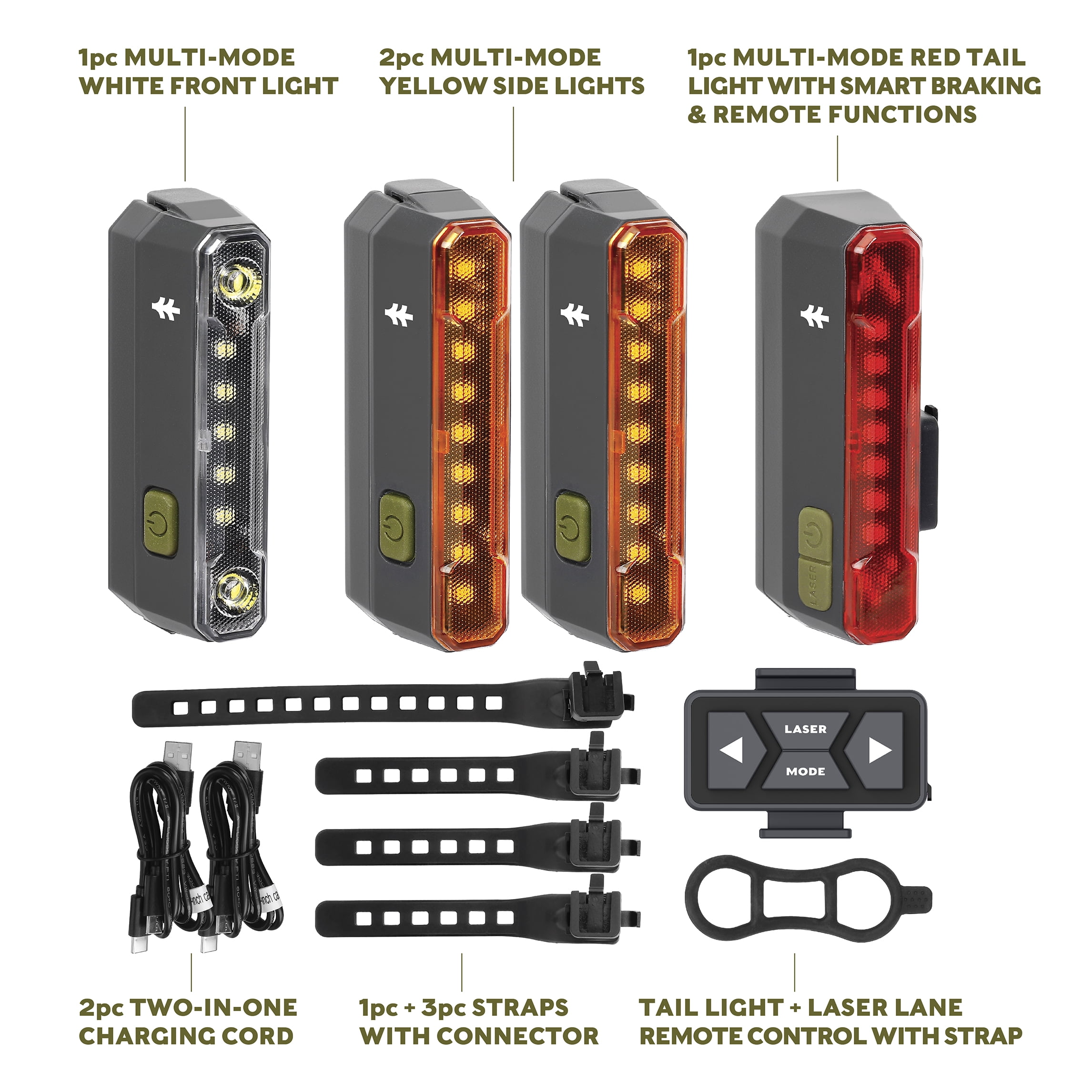 Swiss Tech 4-light 360° Smart Bike Light Combo with Handlebar remote