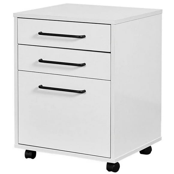 3 Drawer Wood File Cabinet, 23" Deep Rolling Office Filing Cabinet Storage Cart with Casters White