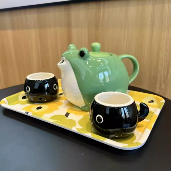 Ceramic Teawear Set Frog Tadpole Shaped Cute Teapot and 2 Tea Cups Sets