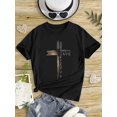 thumbnail image 1 of Girls' Cotton Graphic T-Shirt - Black with White "GOD SAW ED LOVED THE SINNER" & Cross Print, Soft Round Neck Casual Summer Top, Regular Fit, Tween Girl Clothes, 1 of 6