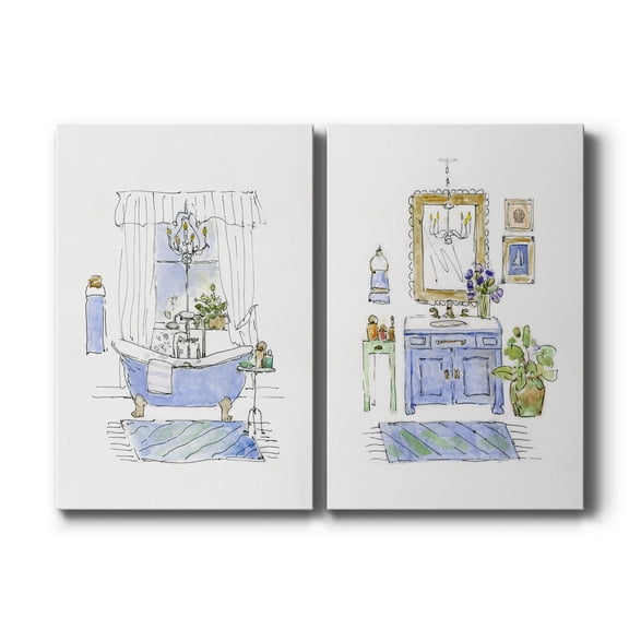 Sketchy Bath I Premium Gallery Wrapped Canvas - Ready to Hang - Set of 2 - 8 x 12 Each