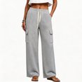 thumbnail image 5 of Women's Soft Wide Leg Cargo Sweatpants with Pockets, Elastic Drawstring Mid Waisted Casual Hiking Jogging Work Outdoor Pants for Women | UKHCCC,Gray L, 5 of 9