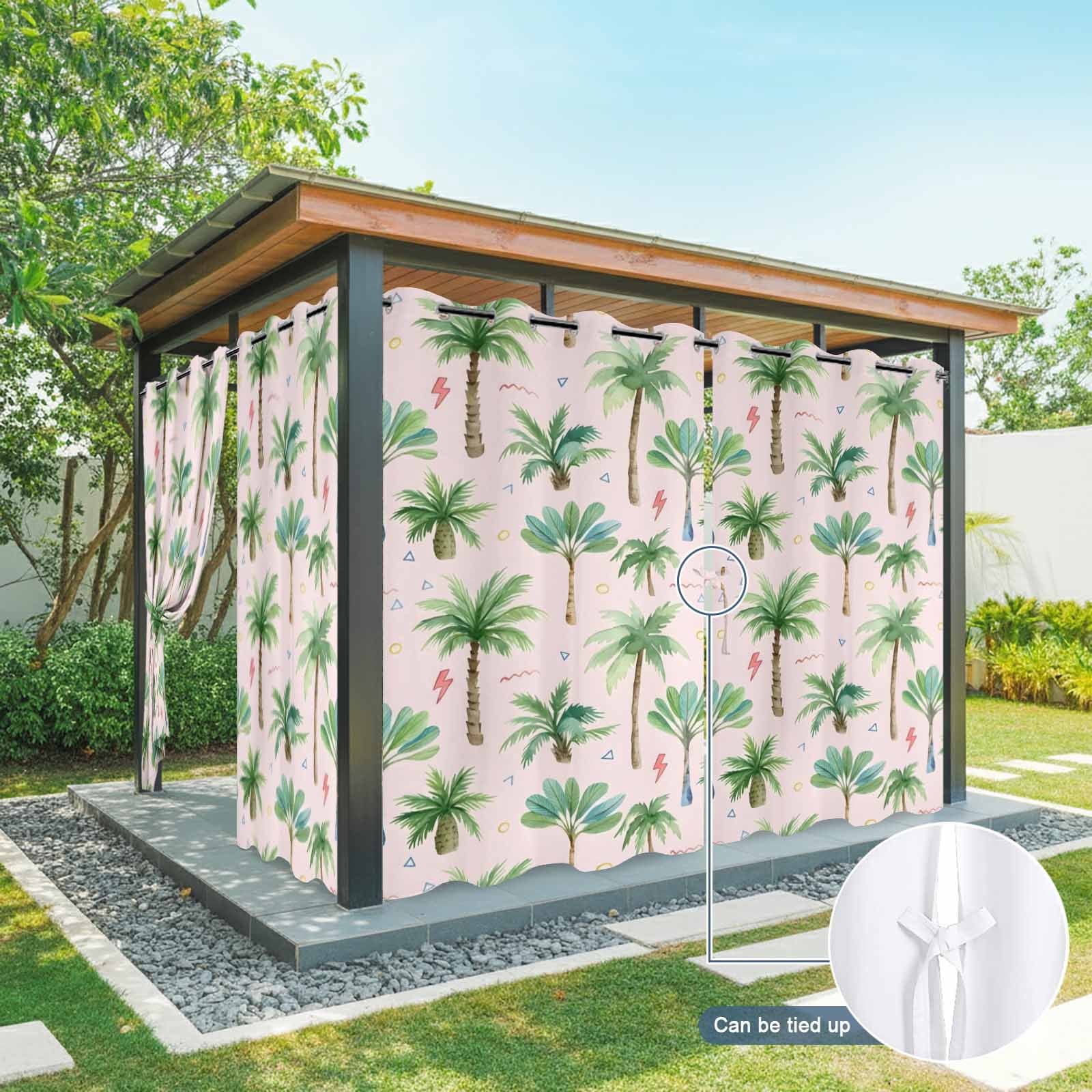 Tropical Palm Tree Outdoor Curtains for Patio, Lightning Summer Forest Pink Boho Sunshade Privacy Drapes Grommet Waterproof Outside Curtains for Porch/Cabana/Balcony 54"x 108", 1 Panel