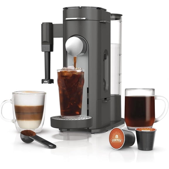 Restored Ninja Pods & Grounds Specialty Single-Serve Coffee Maker, K-Cup Pod Compatible, 4 Brew Styles, PB050, Gray (Refurbished)