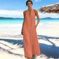 thumbnail image 2 of Avolia Plus Size Women Summer Casual Dress Solid Color Breathable Polyester Everyday Outing Wear Orange XL, 2 of 8