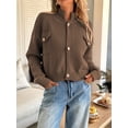 thumbnail image 4 of Cardigan for Women Trendy Button Up Sweater Jackets Mock Neck Long Sleeve Loose Fit Chunky Knit Outwear Coats Brown S, 4 of 8