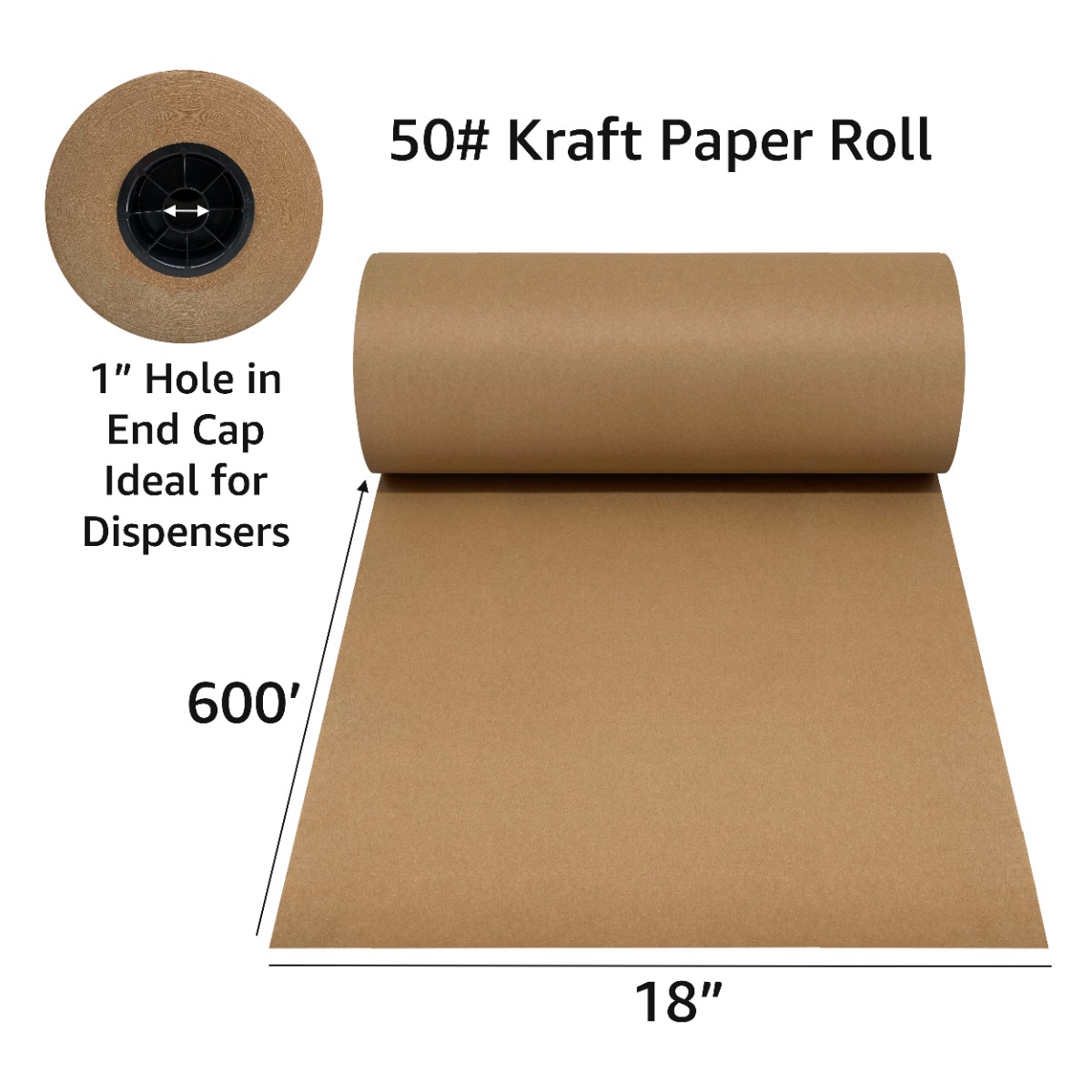 UOFFICE Kraft Paper Roll 600'x18" 50lb Strength Brown Shipping Paper