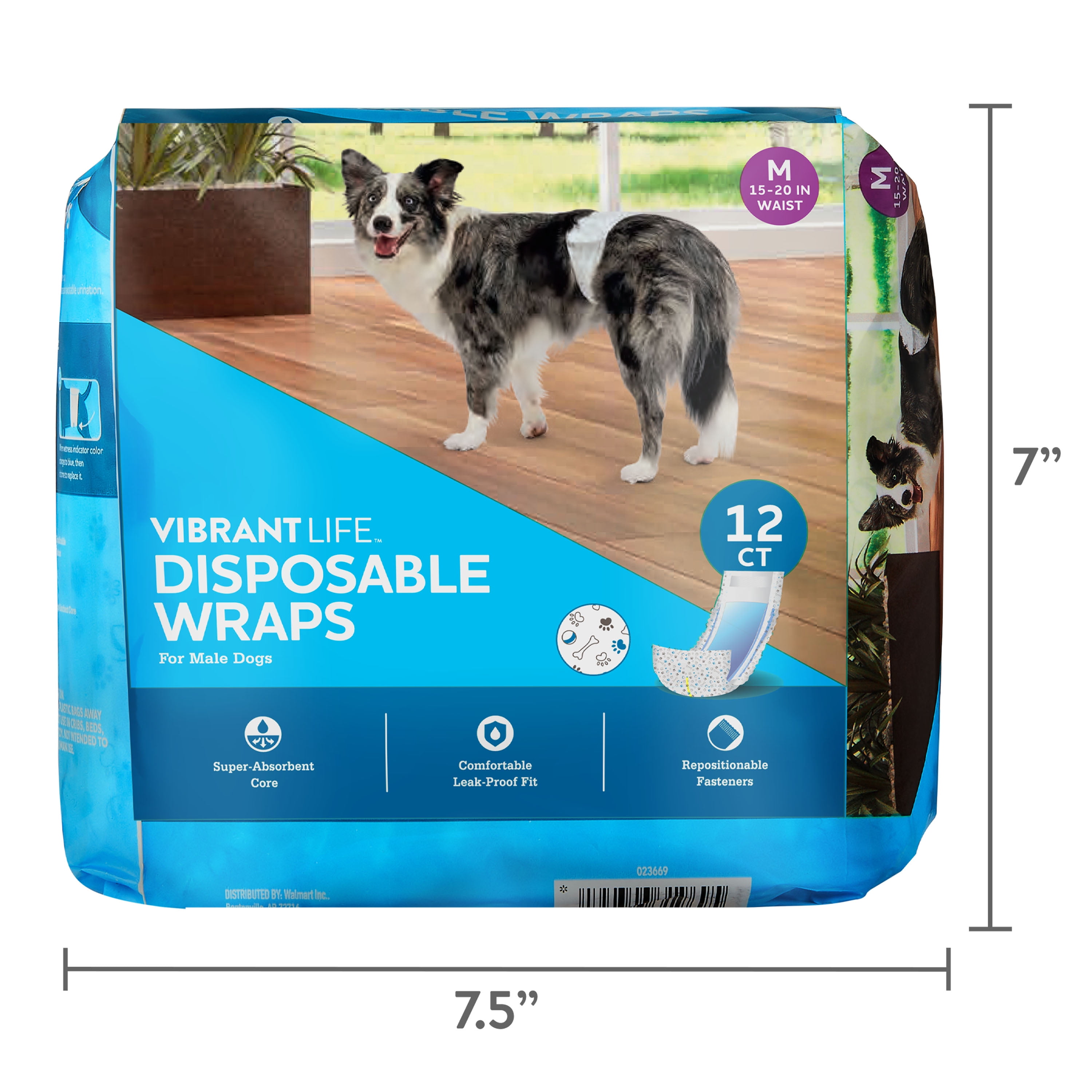 (4 pack) Vibrant Life Disposable Dog Wraps for Male Dogs, M, 12 Count