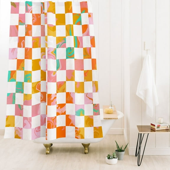 Society6 Avenie Trippy Checkerboard Shower Curtain 71" x 74"