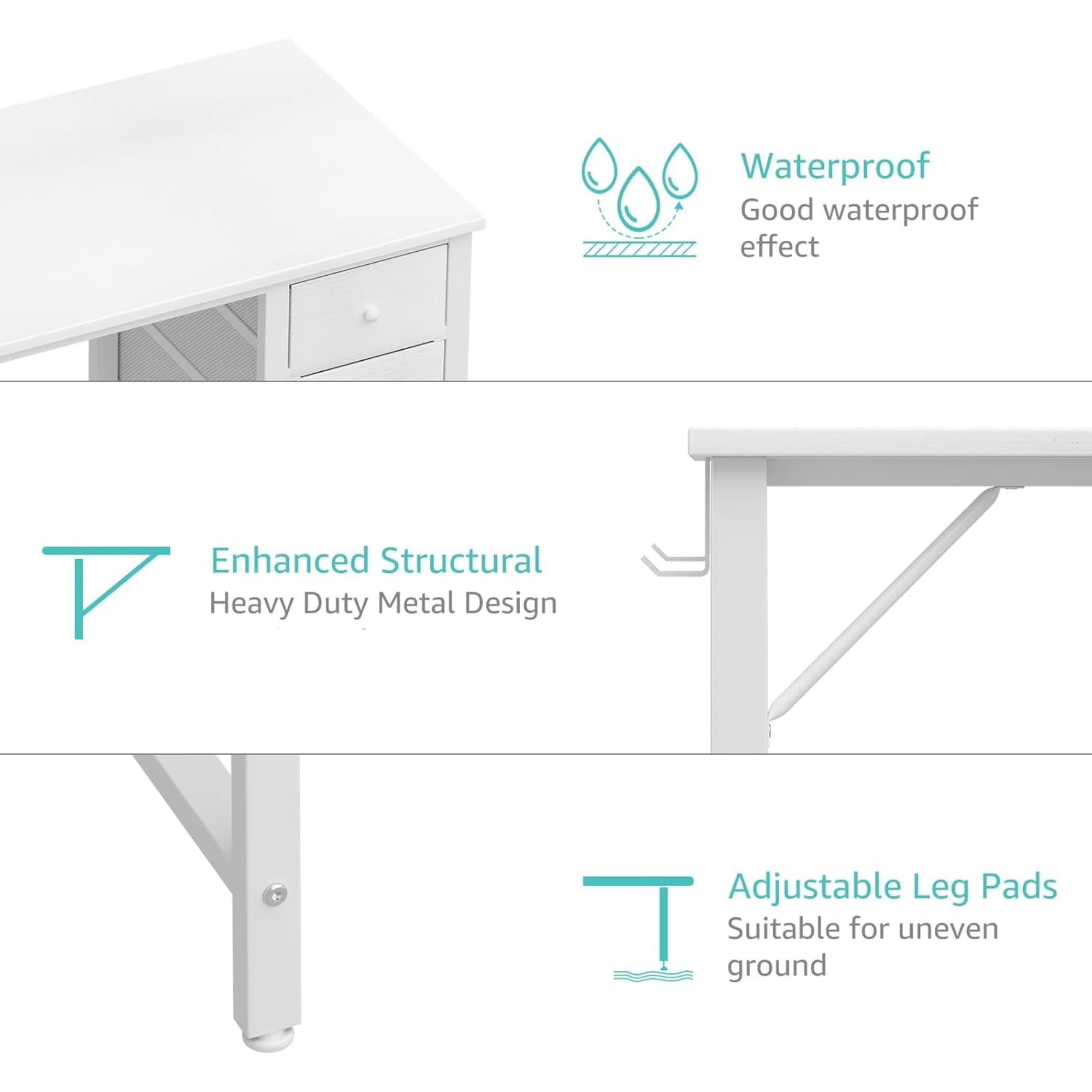JEZWX 40" White Small Desk with Fabric Drawer for Kids Girls