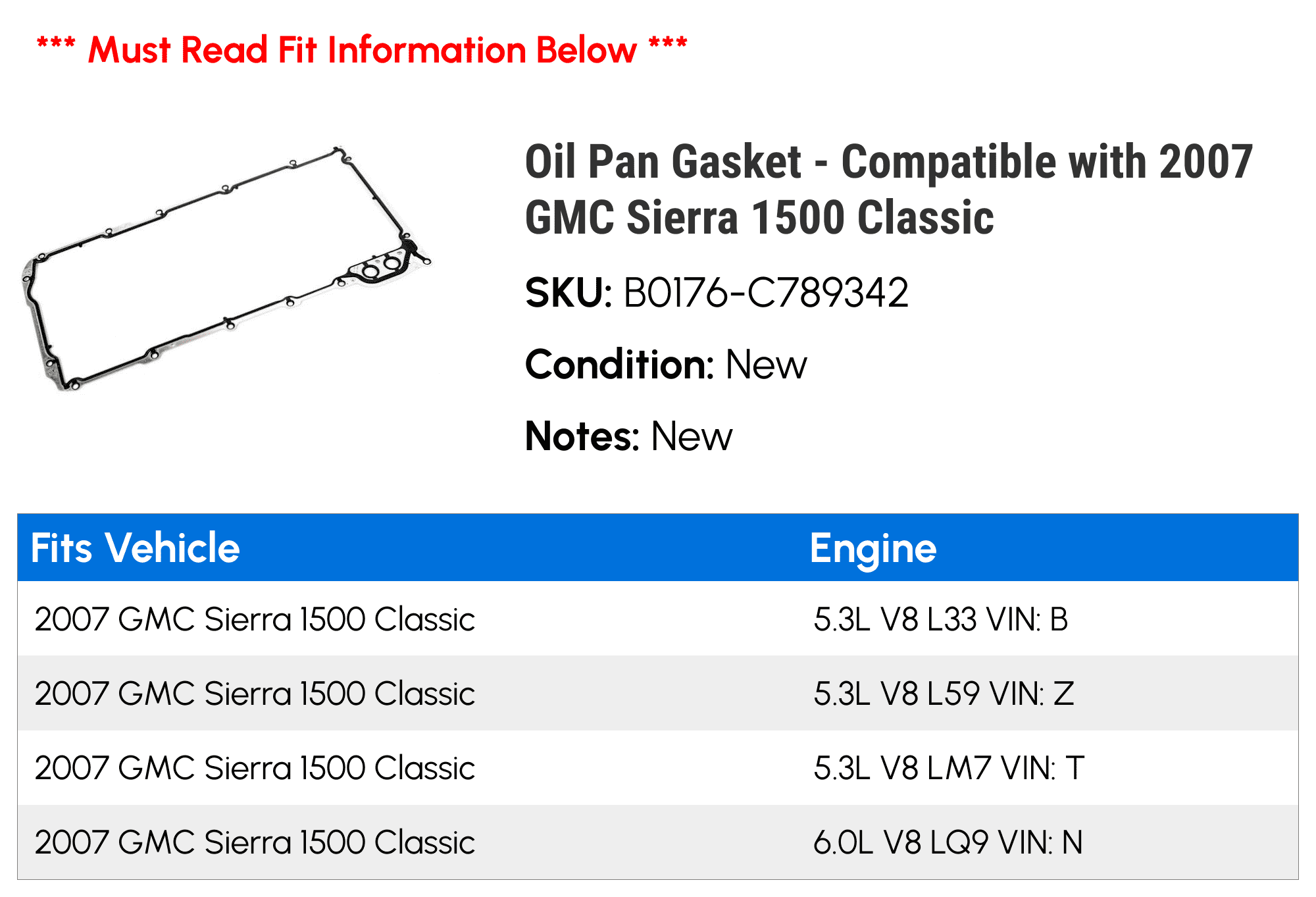 Oil Pan Gasket - Compatible with 2007 GMC Sierra 1500 Classic - AC Delco