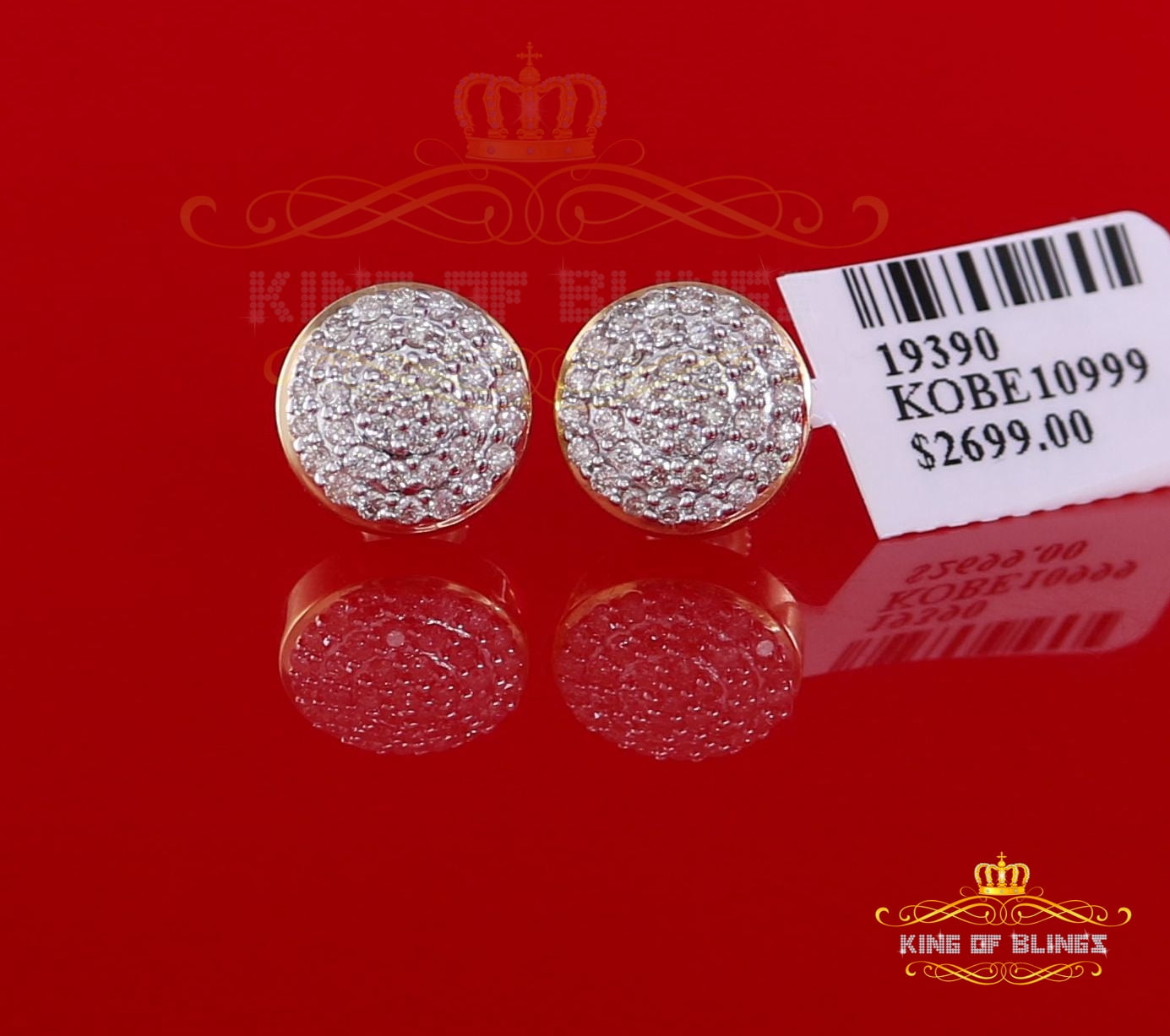 King of Bling's 10K Real Yellow Gold Real Diamond 0.75CT Men's/Women's Stud Round Earring
