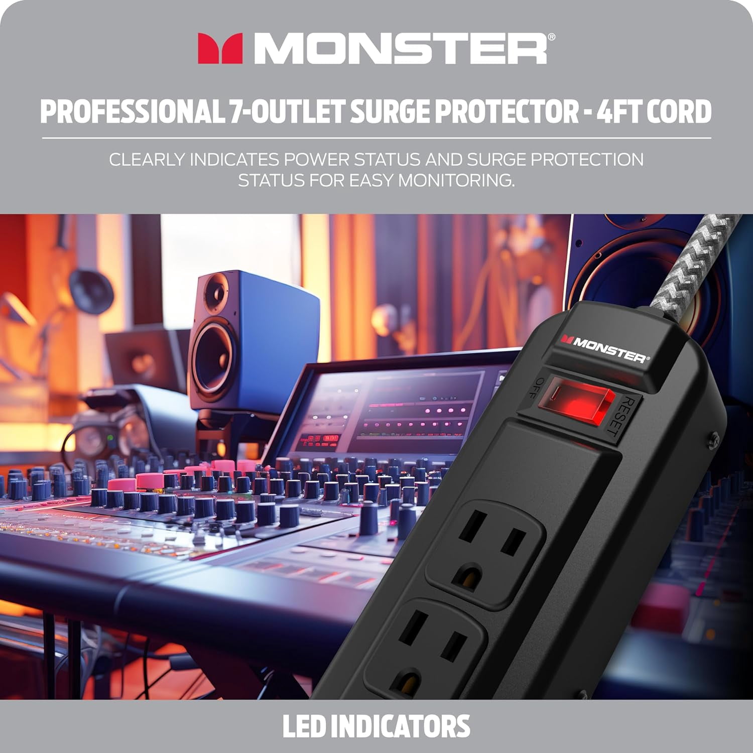 Monster Pro MI Surge Protector – 7 Outlet, 1350 Joule, Fireproof MOV Technology
