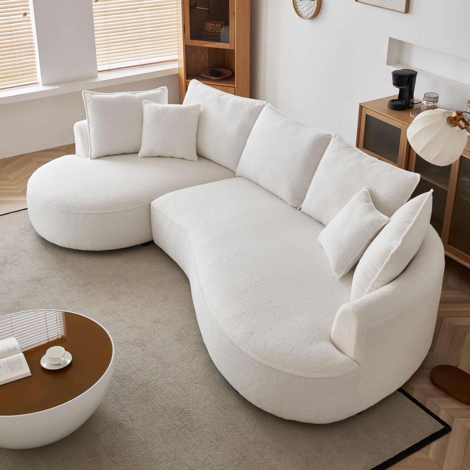 Gewnee 122.8" Curved Sofa Modern Curved Couch Living Room Modular Sectional Sofa, Mid Century Upholstered Couch Sherpa Boucle Fabric Sofa for Bedroom Apartment Left Hand Facing