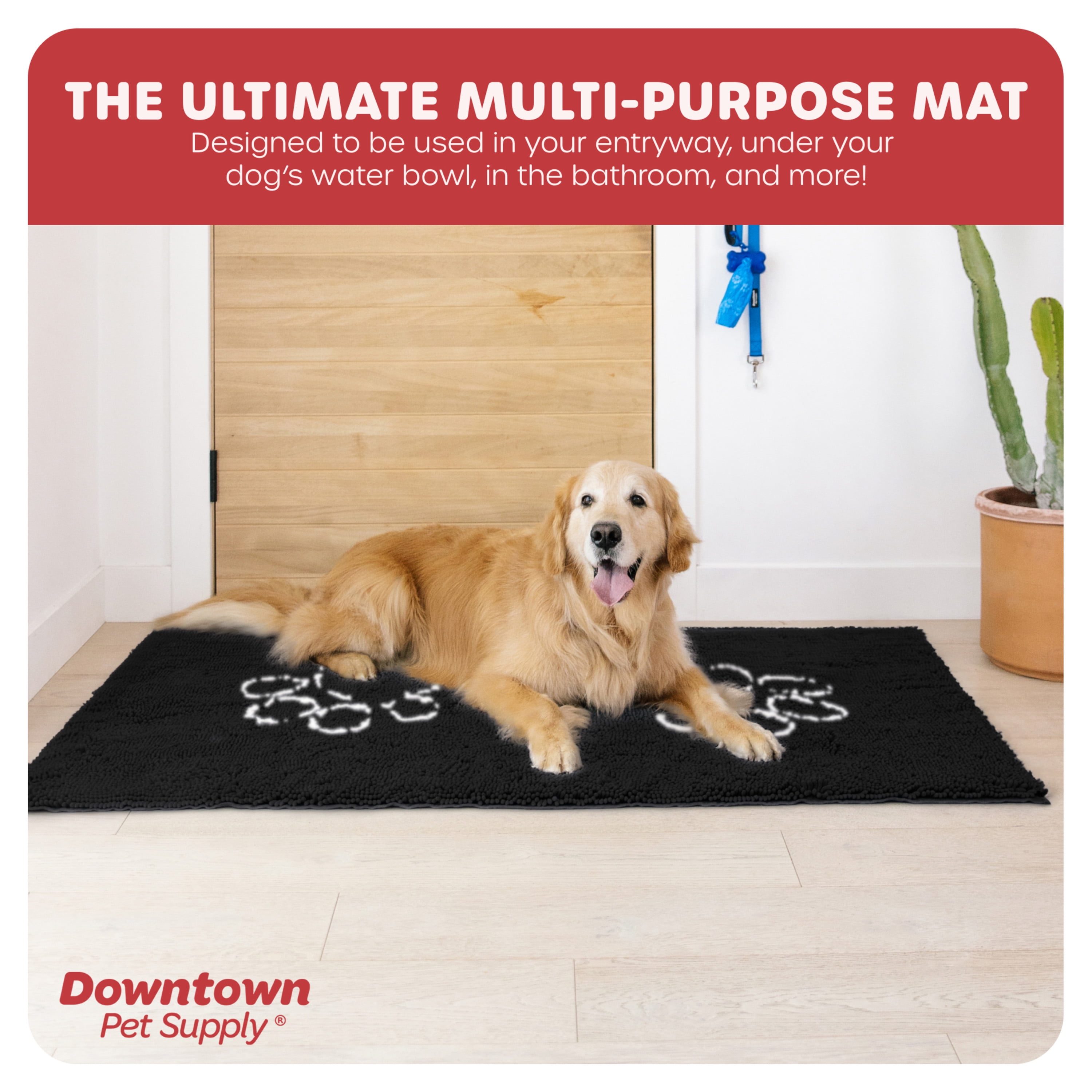  Style Basics Dog Mat for Muddy Paws - Anti-Slip Absorbent Door  Rugs for Dogs - Easy to Clean Indoor & Outdoor Pet Mud Mats - 60 X 20,  Dark Grey 