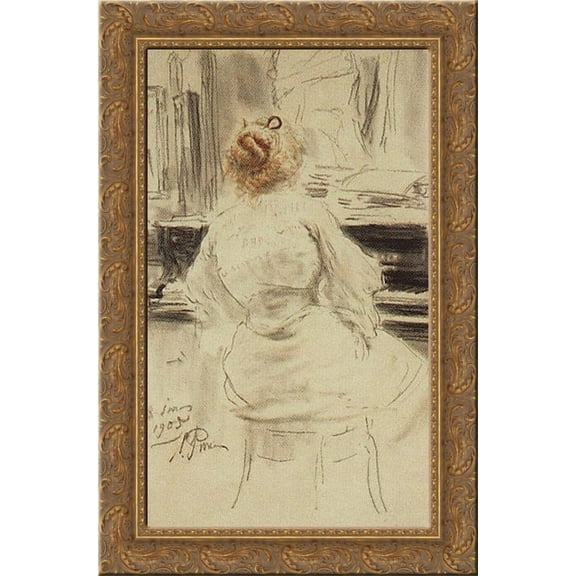 The piano 19x24 Gold Ornate Wood Framed Canvas Art by Repin, Ilya