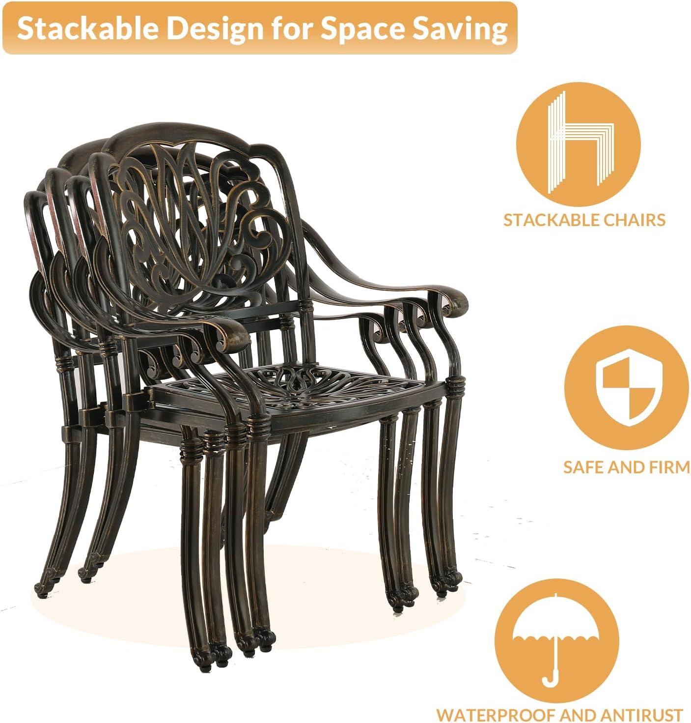 W WARMHOL 5-Piece Outdoor Patio Dining Set, All-Weather Cast Aluminum Patio Furniture Set for Backyard Garden Deck with 4 Chairs, 4 Cushions and 35.4” Square Table, 2.2" Umbrella Hole, Navy
