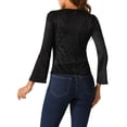 thumbnail image 3 of INSPIRE CHIC Lace Shrug Top for Women's Tie Front Bell Long Sleeve Bolero Cardigan XS Black, 3 of 6