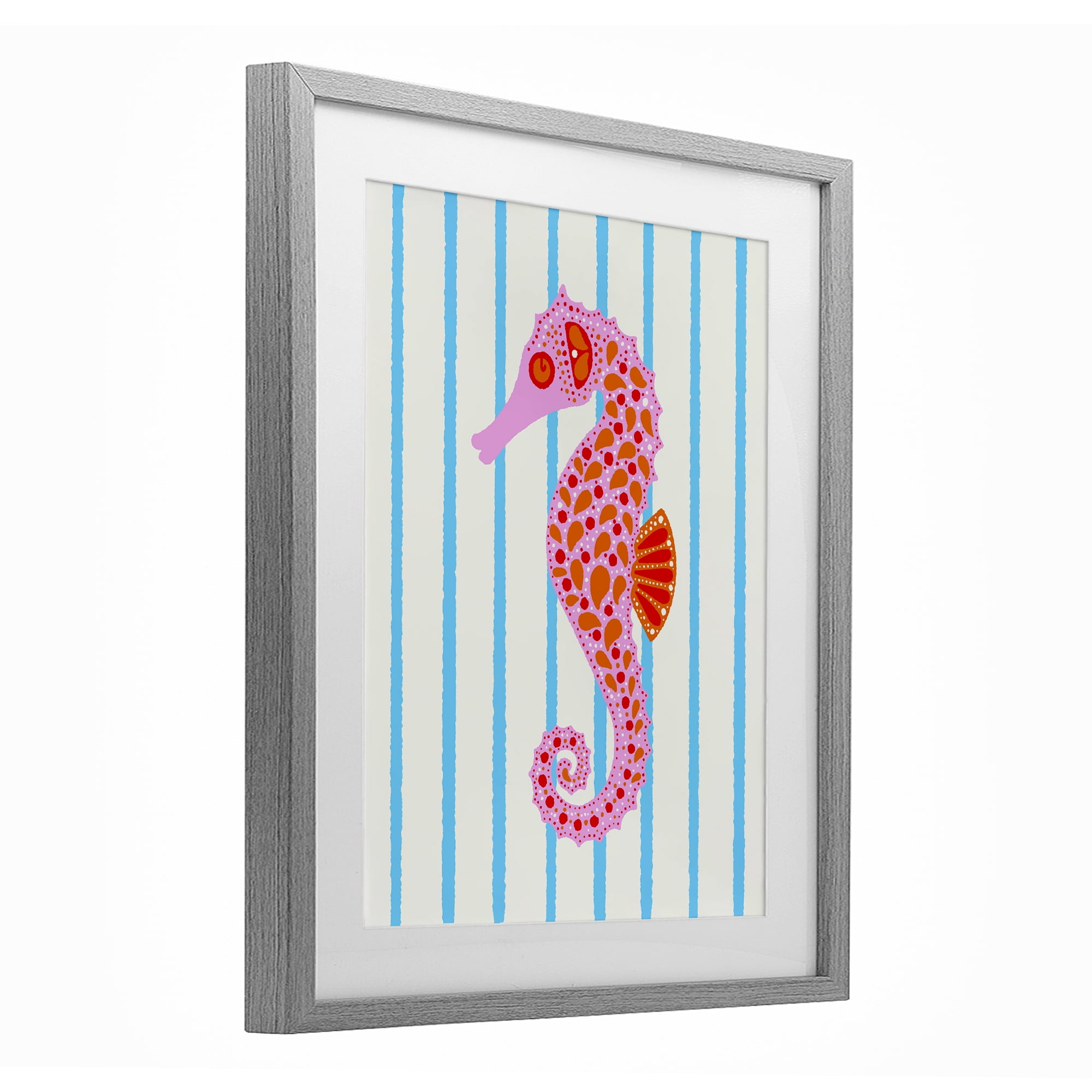 Stupell Industries Boho Seahorse on Stripes Gray Framed Print Under Glass, design by Indira Prieto | IndySign