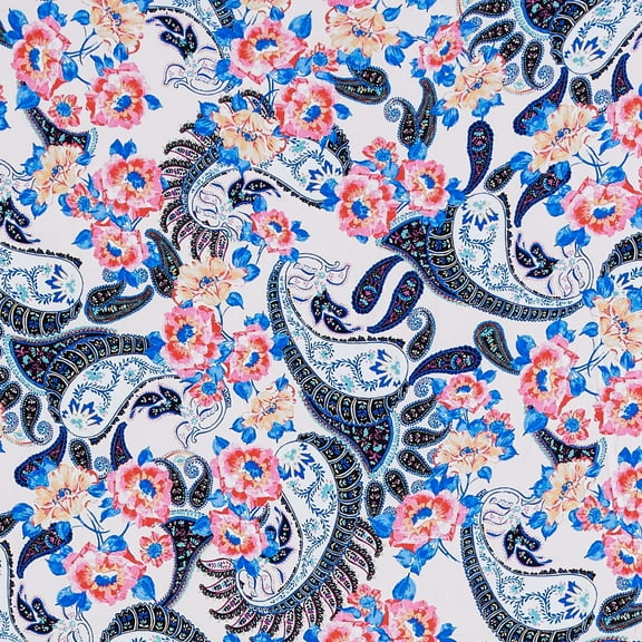 Zelouf Digital Print Peach Dobby , Sewing, DIY, Crafts Fabric by the Yard, 435 Cobalt/pink, 3 Yard
