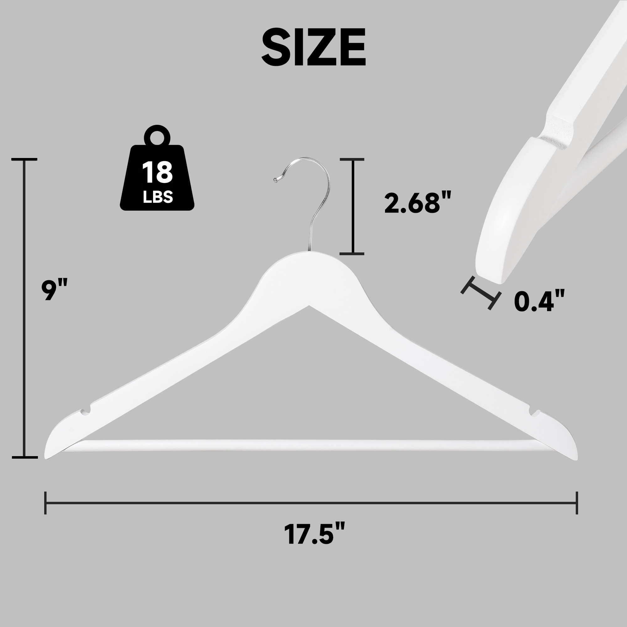 BP4U 12-Pack Premium Wooden Clothes Hangers with Clips, Solid Wood Skirt/Pant Hangers with Adjustable Clips for Suits, Dresses, Coats, Jackets, Trousers(White)