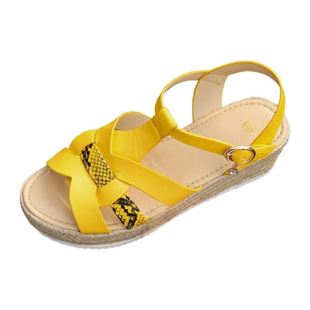 

PEASKJP Platform Sandals Comfortable Women s Summer Sandals Beach Bohemian Beaded Ankle Walking Strap Casual Flip Flops Ladies Flats Comfortable Shoes (Yellow 7.5)