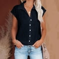 thumbnail image 2 of Dazajoo Womens Plus Size Sleeveless Button Down Shirt Lapel Neck Cotton Linen Blouses 2024 Summer Casual Solid Color Basic Tank Tops for Women,Navy,XXXXL, 2 of 6