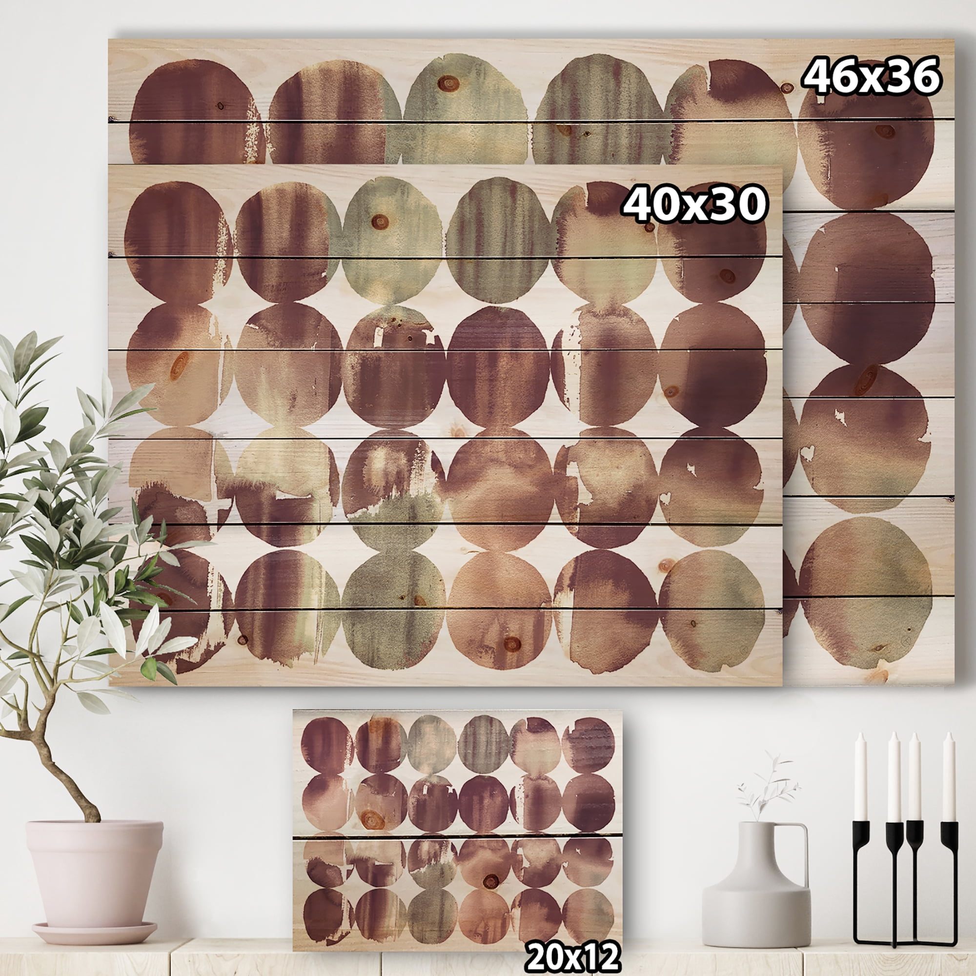 Designart 'Plum Dots minimal geometric II' Transitional Print on Natural Pine Wood