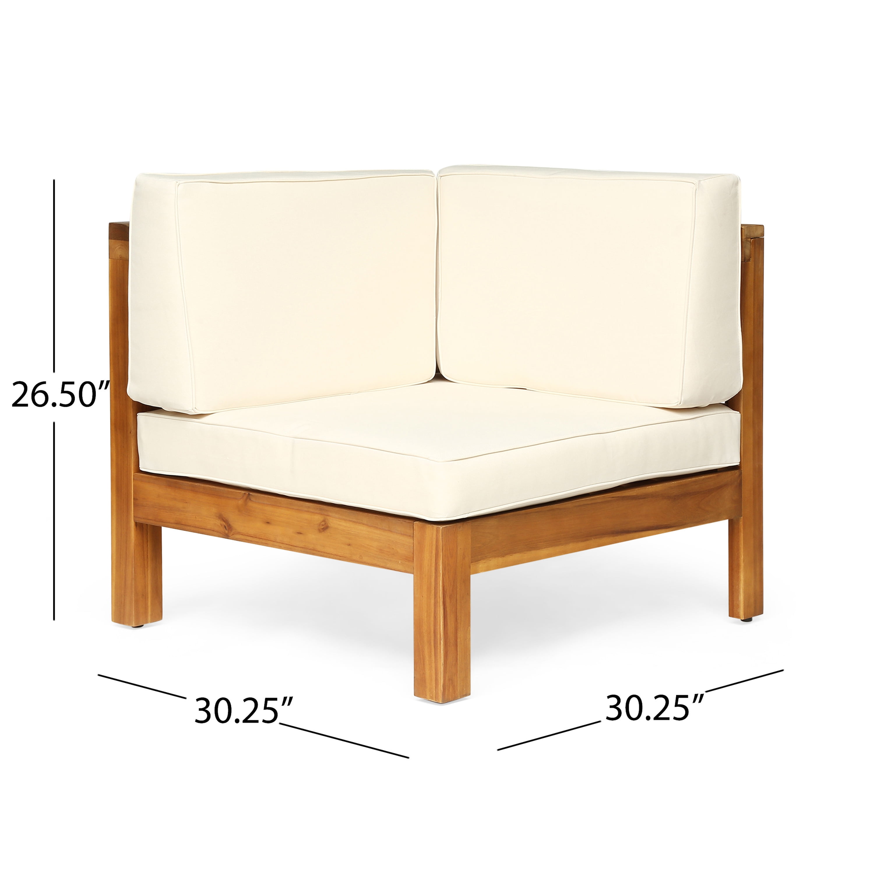 Frankie Outdoor 7 Seater Acacia Wood Sectional Sofa Set, Teak and Beige