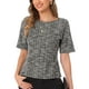 thumbnail image 1 of Blusa de trabajo de manga corta y cuello redondo para mujer, Tweed, color negro, 1 of 6