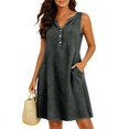 thumbnail image 5 of JIAYUE Summer Dresses For Women Sleeveless Classic V Neck Stylish A-Line Versatile Knee Length Casual Female Button Down Flowy Beach Dress, 5 of 6