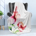 thumbnail image 4 of Watercolor Flower Soft Flannel Fleece Blanket, Hibiscus Flowers on Plain Background in Pastel Colors Nature Theme, Cozy Plush for Indoor and Outdoor Use, 70" x 90", White Red Green, by Ambesonne, 4 of 5