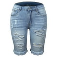 thumbnail image 6 of Frontwalk Ladies Midi Trousers Hole Denim Jeans Skinny Bottoms Travel Soft Mini Pants Ripped Shorts Light Blue S, 6 of 7