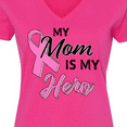 thumbnail image 4 of Inktastic My Mom is my Hero- Breast Cancer Awareness Women's V-Neck T-Shirt, 4 of 5