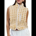 thumbnail image 3 of Chaleco de Cuadros para Mujer, Sin Mangas, de Forro , de Invierno, con Cuello Alto, Cremallera y Bolsillo en el Pecho. Amarillo L, 3 of 9